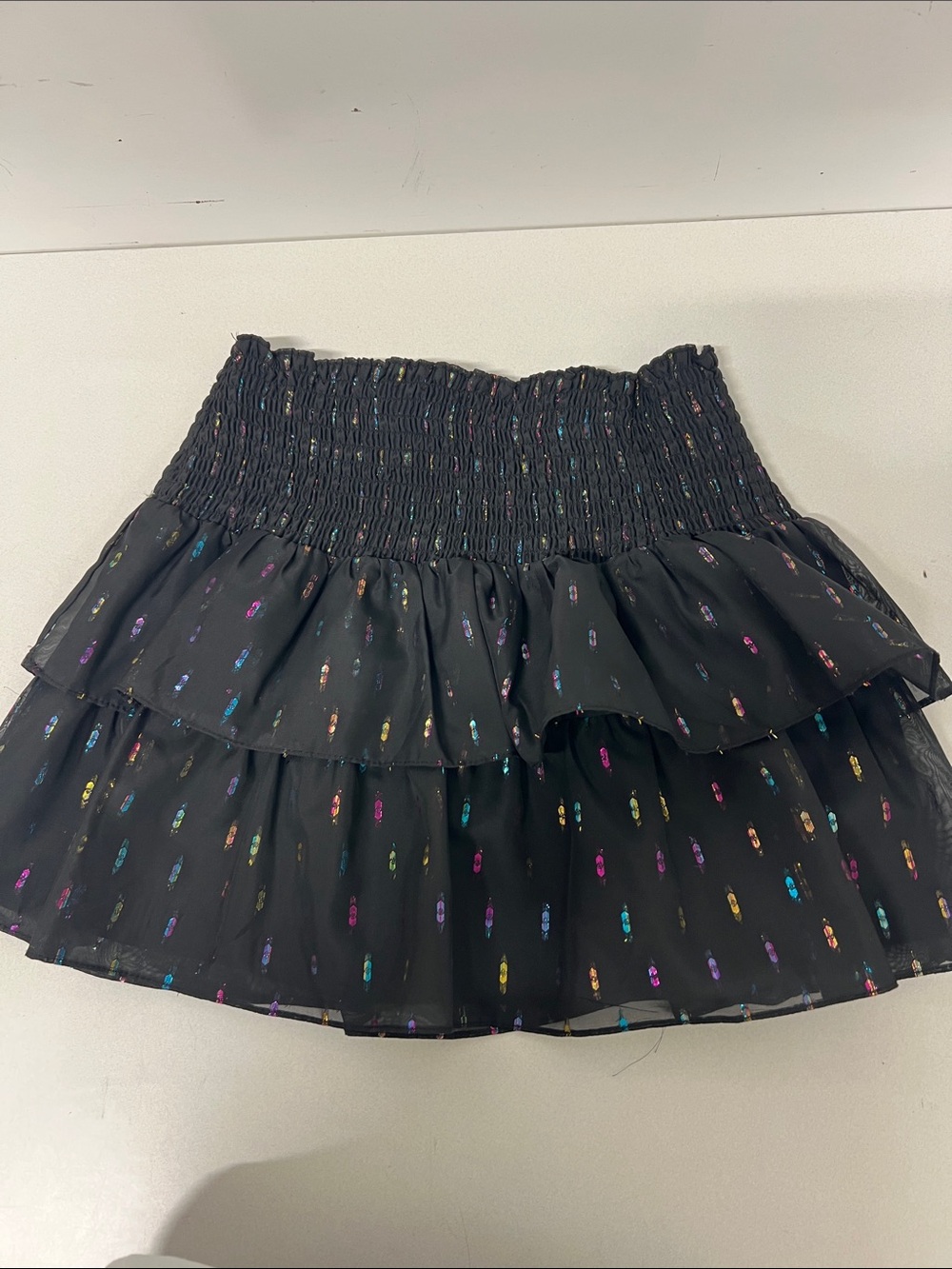 Amanda Uprichard Aurelie Smocked Tiered Mini Skirt Small Black Multicolor, Small
